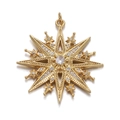 Detailed macro view of an 8-pointed star gold pendant featuring zircon stones and dot textures - Hollow Dotted Zircon Octagram Style (CX152-09)
