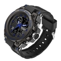SANDA dual display sport watch in matte black with blue accents and rubber strap - Blue