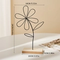 Nordic iron flower ornament with black metal wire art and light wood base home decor - 6-Petal Flower-Black