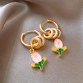 Elegante goldene S925 Silber Tulpen Ohrringe mit rosa Emaille Blütenblättern für Damen - 58# Ohrclip-Gold
