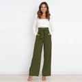Olivgrüne weite Hose mit hoher Taille und Schleifengürtel sowie weißem Langarm-Crop-Top - S / Armeegrün