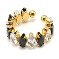 Anillo abierto de acero inoxidable en oro de 18K con cristales marquise negros y claros - Zyg369 Blanco Y Negro / Diseño Abierto Ajustable