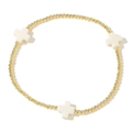 Bracciale elastico a sfere dorate con tre ciondoli a croce bianca in layout circolare - Perline Oro-Croce Crema