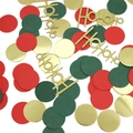 Confettis de Noël avec cercles rouges, verts, dorés et texte Hohoho pailleté - Confettis Points Rouge Vert Or + Paillettes Hohoho