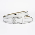 Ceinture punk en cuir PU blanc avec double rangée de rivets et boucle en métal - Longueur 108 Largeur 2.8 / Blanc