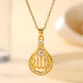 Water drop gold pendant necklace with cubic zirconia stones and Arabic Allah design - Teardrop Allah Symbol (Style 1)