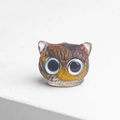 Handmade brown resin cat ornament with large eyes and natural crystal stones - Tiger's Eye