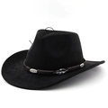 Classico cappello da cowboy in feltro nero con cintura decorata con foglie in metallo - M (56-58cm) / Nero