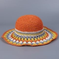Vista dall'alto di cappello da sole bohémien con tesa ondulata a colori e corona arancione - M(56-58cm) / Arancione