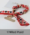 Short phone wrist strap featuring red lattice silk scarf woven with gold metal chain - 17# Red Plaid