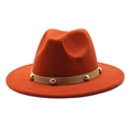 Detail of rust red fedora hat with light brown suede band and gold spherical studs - M(56-58cm) / Rust red