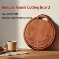Mini ebony wood round cutting board with fruit carvings and handle, size 32x30x2cm - Engraved Round Board 32.5*30*2cm