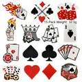 Macro detail of 15-piece poker and gambling themed embroidered patches with weight info - 15PCS Set (Poker Series Combination)
