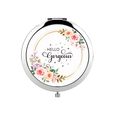 Silver portable compact makeup mirror with floral pattern and HELLO Gorgeous print - Hello Gorgeous Design