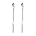 Silver long tassel earrings with sleek double chains and rectangular metal bar drops - Double Chain Tassel Style (6337) / Silver (6337)