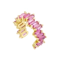 Fashion 18k gold ear cuff featuring pink baguette-cut zircons in a staggered design - Single Piece / Rose Red Zirconia