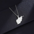 Gros plan du pendentif carte de l'Afghanistan argenté sur chaîne en acier inoxydable - Collier carte simple couleur acier