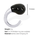 French style teardrop open ring with black enamel finish in polished stainless steel - US 7 / JZ46-Black Enamel Silver