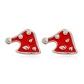 Détail de boucles d'oreilles bonnet de Noël en émail rouge avec accents argentés - #23 Bonnet de Noël/Émail Rouge Argent