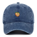 Berretto da baseball vintage in cotone lavato blu con ricamo a pesca sul davanti - Blu Notte