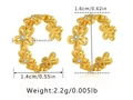 Detail view of gold floral open ring with white zircon stones and size specifications - Hollow Flower (KE0850)