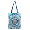 Blue mandala print canvas tote bag with wide straps for eco-friendly shopping use - Lily