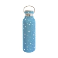 Blue rhinestone 17oz vacuum insulated tumbler with silver lid and wooden top detail - Dark Blue