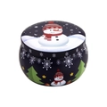 Round Christmas tin box with snowman pattern on dark blue background for tea storage - D220-Christmas Snowman Dark Blue