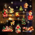Christmas LED window lights set featuring Santa, snowman, and reindeer suction cup decorations - Combo Set I (11 Pack)