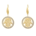 Golden Hamsa hand drop earrings with crystal pavé and boho hook design for women - Gold Hamsa Hand Style (KE79888-GC)