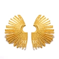Fashionable 18K gold plated stainless steel fan shaped earrings with radiant lines for women - Gold