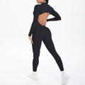 Achteraanzicht van een zwarte bodysuit met lange mouwen, open rug en geplooid billendetail - S / Zwart