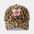 Close-up of leopard print baseball cap featuring a pink plush butterfly sequin patch - Adjustable / 5# Pink Butterfly Patch