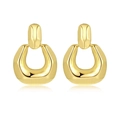 Detail view of 18K gold plated chunky irregular geometric hoop earrings with mirror finish - Hammered (B220) / Gold