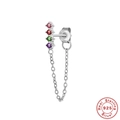 Detail of 925 sterling silver chain earrings featuring four colorful vertical gemstones - Style 6 / Silver (Single)