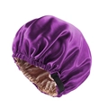 Double-layered silk satin sleep bonnet in deep purple with adjustable elastic strap - Purple