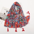 Bohemian ethnic print cotton linen scarf with red tassels and vibrant geometric patterns - 180*90CM / Red Bohemian Style (XB879)