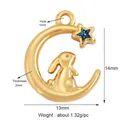Golden moon and rabbit pendant with sparkling turquoise star detail for jewelry making - Gold/Moon Rabbit