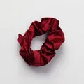 Deep red faux silk satin scrunchie with a smooth glossy finish and elegant folds - Scrunchie_Burgundy