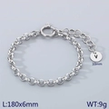 Polished silver stainless steel Rolo chain bracelet featuring a round letter V charm - Silver - Letter V (KB186411-Z)