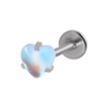 Silver stainless steel labret stud featuring a light blue heart-shaped opal stone - 1.2x8mm / Light Blue