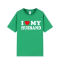 Short sleeve bright green cotton T-shirt featuring I Love My Husband heart print - Green (I Love My Husband)