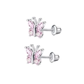 Silver butterfly earrings with pink zircon stones and secure screw-back studs - Pink Zirconia Butterfly