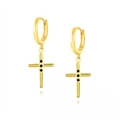 Vintage gold hoop earrings with black cross pendants and S925 silver needles for women - Black/Gold