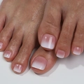Pink and white ombre press-on toenails with glossy finish for a natural look - Glue Style (JCY-04) / Pink White Gradient