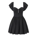 Mini-jurk met stippen, pofmouwen en hartvormige halslijn in zwart en wit - S / Zwarte Polkadot