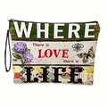 Florale Kosmetiktasche mit Schmetterlingsdruck und Motivationsspruch mit Handschlaufe - Liebe Ist Leben Stil