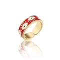 Verstellbarer goldener Ring mit roter Emaille und bösem Blick Muster Design - Einstellbar Offen / Gold/Rot
