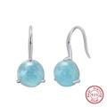 925 sterling silver hoop earrings with round light blue turquoise fringe pendants - Light Blue Bead Hook - Silver
