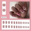 Pink French square press-on nails with gold foil accents and marble patterns - Rose Red Champagne Glue Style (W1237)